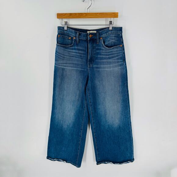 Madewell Wide Leg Crop Jeans Size 29 Medium Wash Denim Raw Hem High Rise - Picture 1 of 10